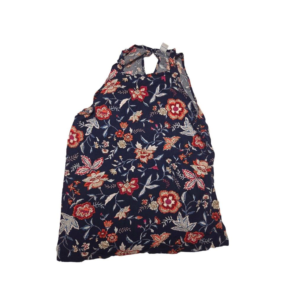 Old Navy Women Blue Red Floral Print Sleeveless Keyhole Tank Blouse Top Size M